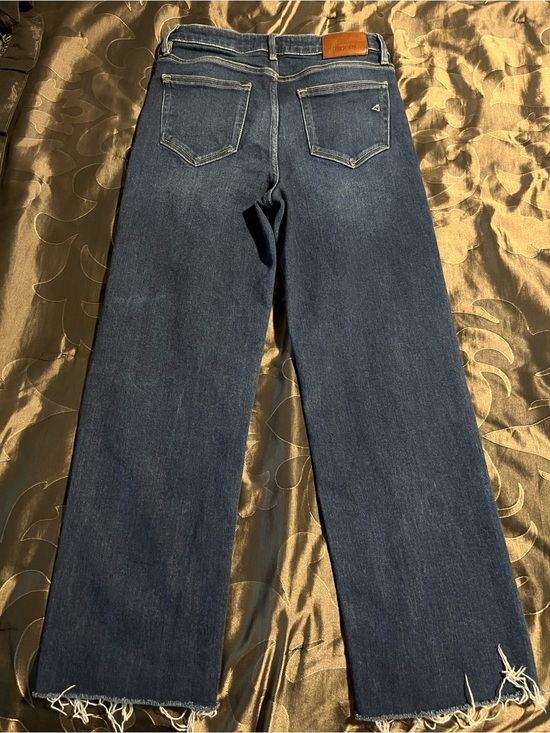 Hidden Denim - Hidden Los Angeles Straight High Rise Dark Wash Denim Jeans Stretch Raw Hem 28